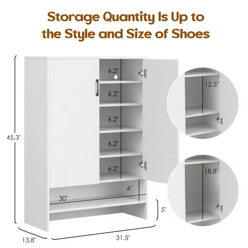 Okak Meuble à Chaussures Étroit en Bois Mid-Century avec Portes, Étagère à Chaussures Autonome à 7 Niveaux pour Couloirs, Entrées
