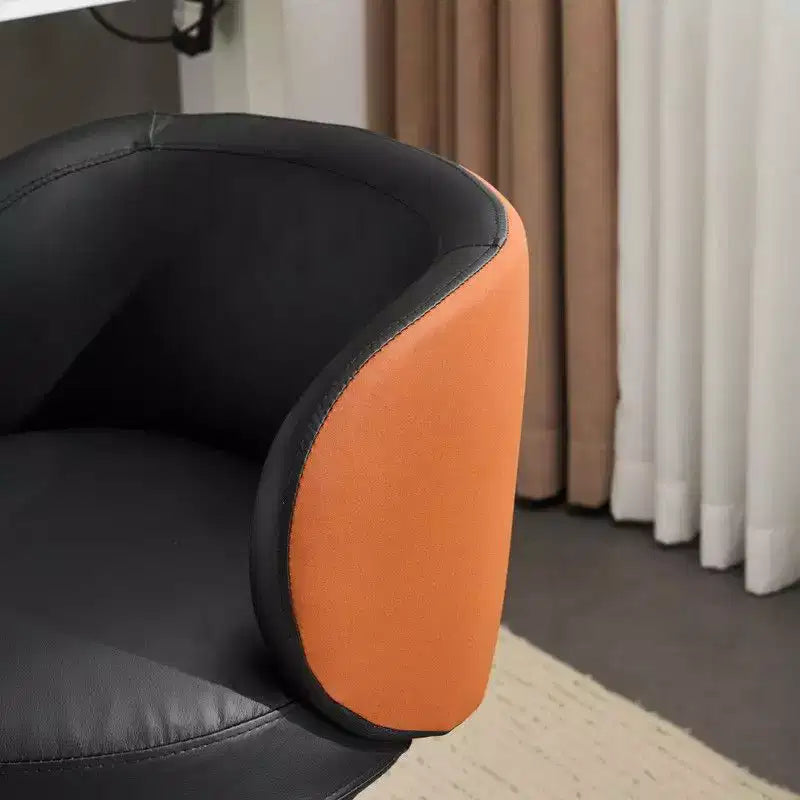 Chaise de bureau moderne en PU pivotante, sans accoudoirs, sans roulettes, hauteur réglable avec dossier de support en panier