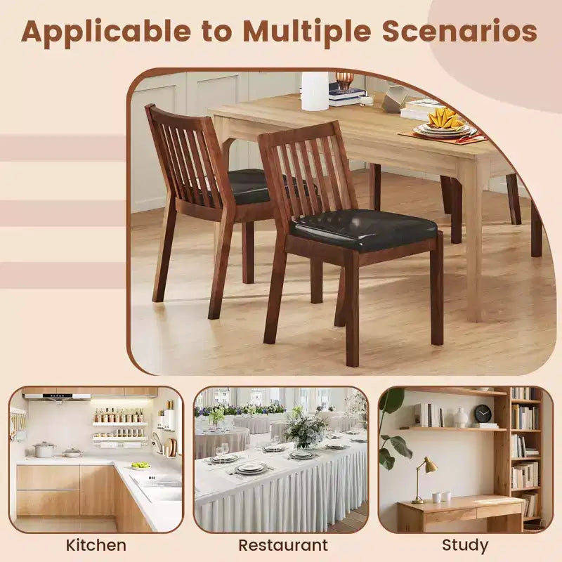 Chaises de salle à manger sans accoudoirs en similicuir, espresso, cadre en bois d'hévéa, capacité de 181 kg