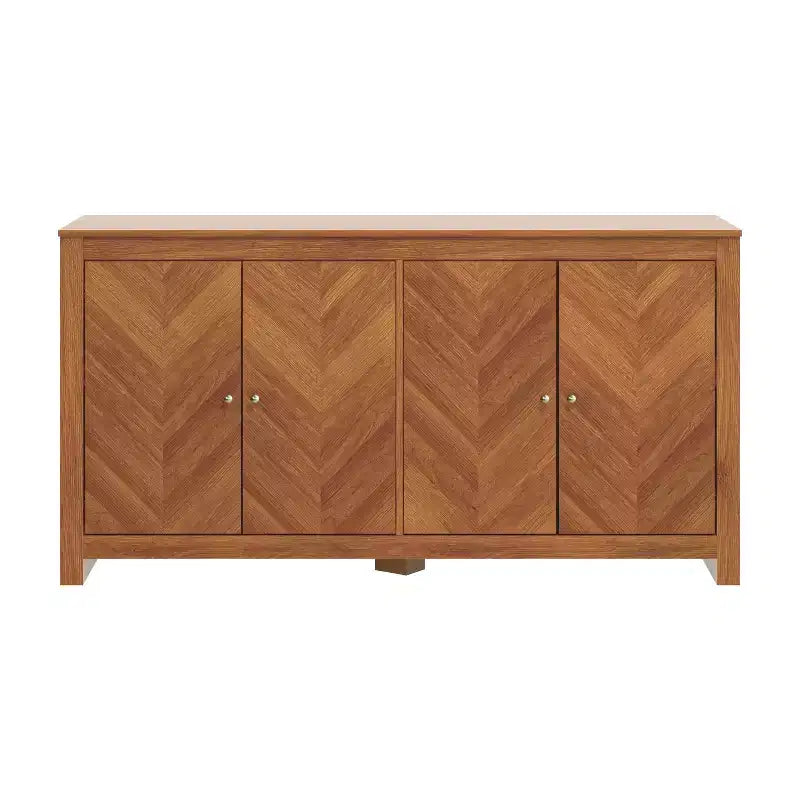Bahut de rangement à 4 portes Chevron en Noyer Ambre, étagères réglables, 58,4"L x 15,7"P x 30"H