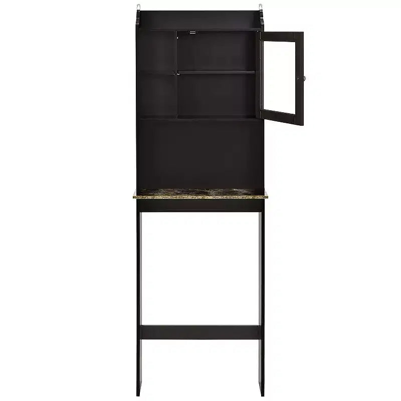 Meuble de salle de bain au-dessus des toilettes, armoire de rangement de salle de bain avec portes en verre et étagères réglables, armoire de rangement au-dessus des toilettes