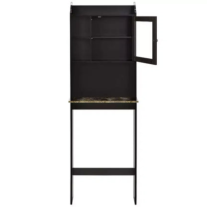 Meuble de salle de bain au-dessus des toilettes, armoire de rangement de salle de bain avec portes en verre et étagères réglables, armoire de rangement au-dessus des toilettes