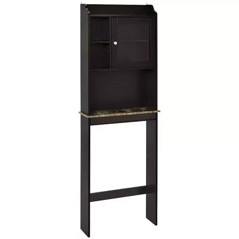 Meuble de salle de bain au-dessus des toilettes, armoire de rangement de salle de bain avec portes en verre et étagères réglables, armoire de rangement au-dessus des toilettes
