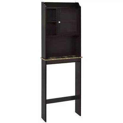 Meuble de salle de bain au-dessus des toilettes, armoire de rangement de salle de bain avec portes en verre et étagères réglables, armoire de rangement au-dessus des toilettes