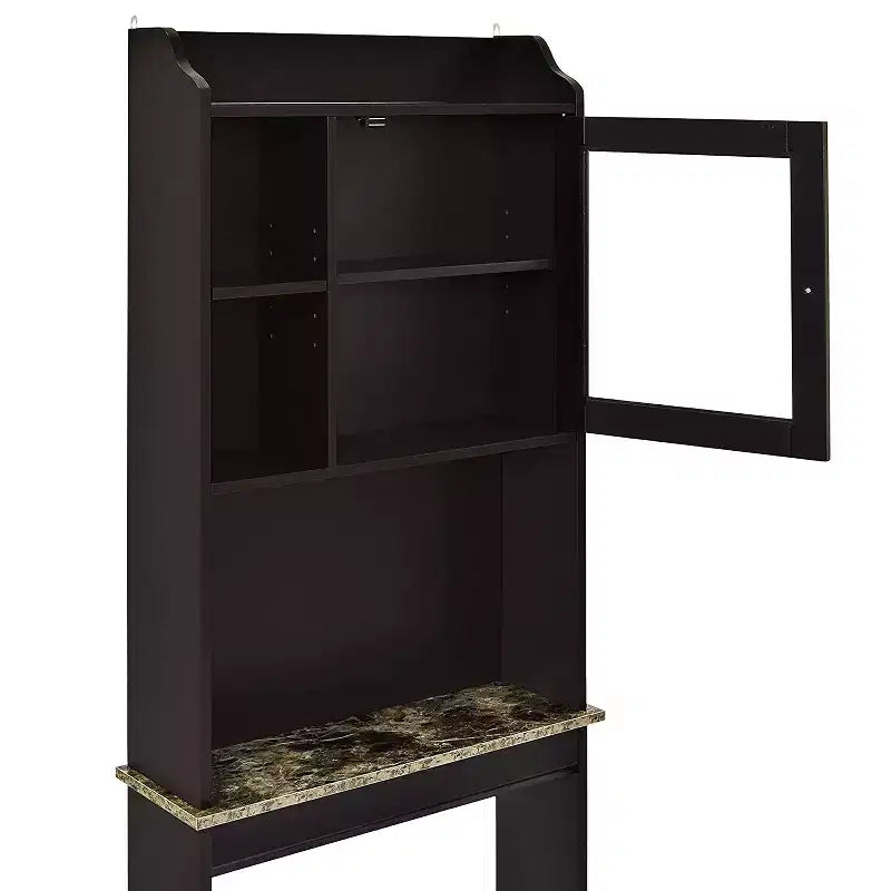 Meuble de salle de bain au-dessus des toilettes, armoire de rangement de salle de bain avec portes en verre et étagères réglables, armoire de rangement au-dessus des toilettes