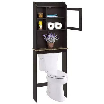 Meuble de salle de bain au-dessus des toilettes, armoire de rangement de salle de bain avec portes en verre et étagères réglables, armoire de rangement au-dessus des toilettes