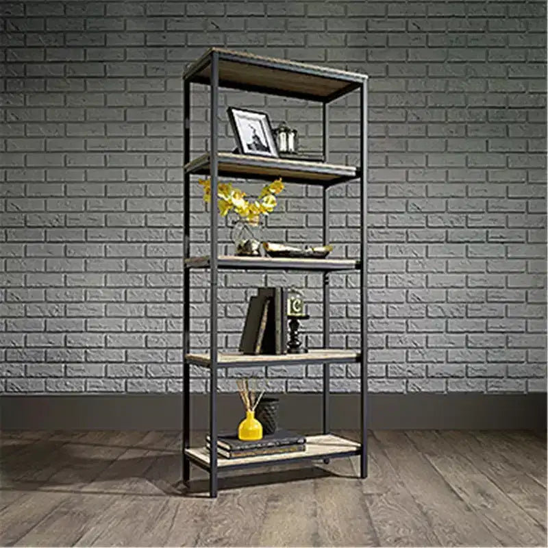 HomeStock 65 H. Oak Wood Vertical Bookshelves 3 with Tier Shelves