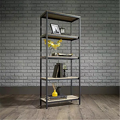 HomeStock 65 H. Oak Wood Vertical Bookshelves 3 with Tier Shelves