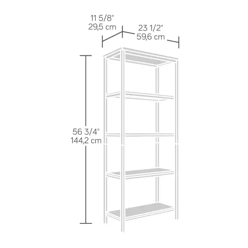 Bibliothèque verticale haute avec 3 étagères ouvertes, finition chêne, cadre en métal noir, 165 cm H x 66 cm l
