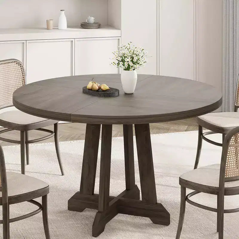 Round Dining Table for 4, 47 Inch Wooden Kitchen Circle Dinner Table with Sturty Legs for Dining Room, Kitchen, Grey