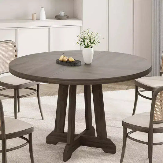 Round Dining Table for 4, 47 Inch Wooden Kitchen Circle Dinner Table with Sturty Legs for Dining Room, Kitchen, Grey