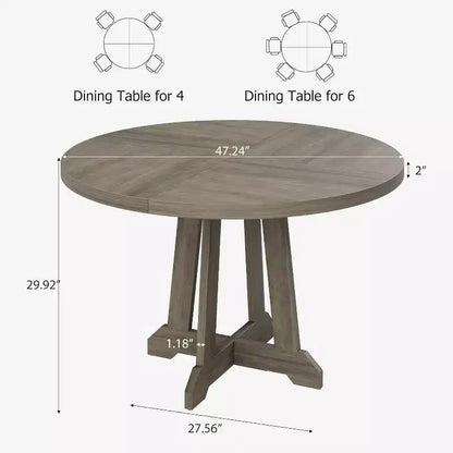 Table à manger ronde pour 4 personnes, table de cuisine circulaire en bois de 119 cm avec pieds robustes pour salle à manger, cuisine, gris