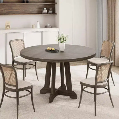 Table à manger ronde pour 4 personnes, table de cuisine circulaire en bois de 119 cm avec pieds robustes pour salle à manger, cuisine, gris