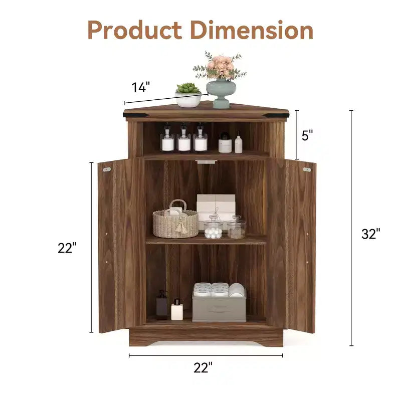 Meuble de rangement d'angle de style rustique avec doubles portes de grange et étagères réglables, 15"P x 22"L x 32"H
