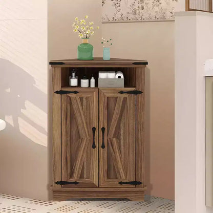 Meuble de rangement d'angle de style rustique avec doubles portes de grange et étagères réglables, 15"P x 22"L x 32"H