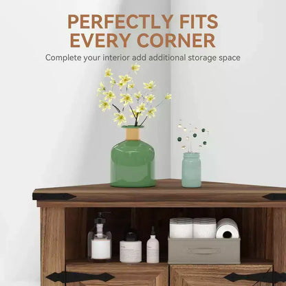 Meuble de rangement d'angle de style rustique avec doubles portes de grange et étagères réglables, 15"P x 22"L x 32"H