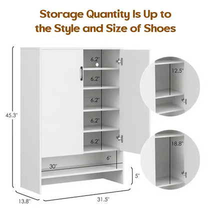 Okak Meuble à Chaussures Étroit en Bois Mid-Century avec Portes, Étagère à Chaussures Autonome à 7 Niveaux pour Couloirs, Entrées