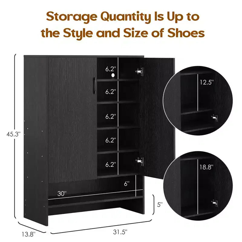 Okak Meuble à Chaussures Étroit en Bois Mid-Century avec Portes, Étagère à Chaussures Autonome à 7 Niveaux pour Couloirs, Entrées