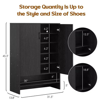 Okak Meuble à Chaussures Étroit en Bois Mid-Century avec Portes, Étagère à Chaussures Autonome à 7 Niveaux pour Couloirs, Entrées