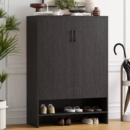 Okak Mid-Century Narrow Wooden Shoe Cabinet Side Board with Doors,7 Tier Freestanding Shoe Rack for Corridors, Entrances