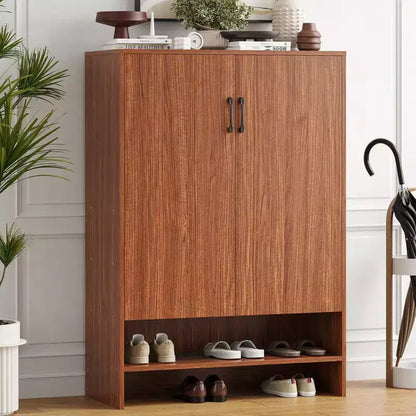 Okak Meuble à Chaussures Étroit en Bois Mid-Century avec Portes, Étagère à Chaussures Autonome à 7 Niveaux pour Couloirs, Entrées