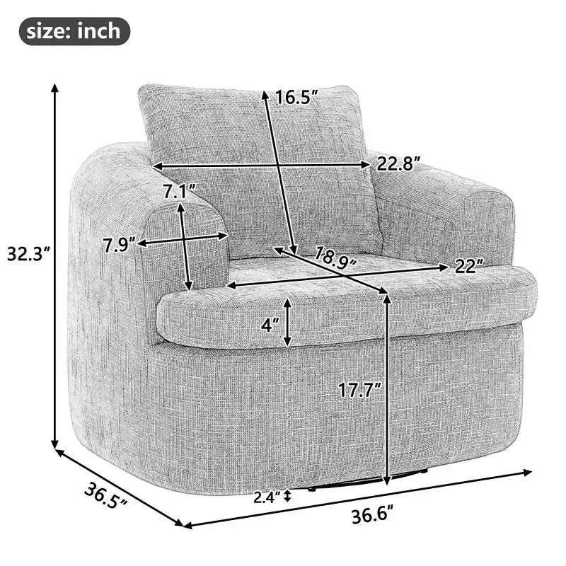 Fauteuil rond pivotant de 93 cm avec rotation à 360°, coussin double épaisseur et dossier capitonné
