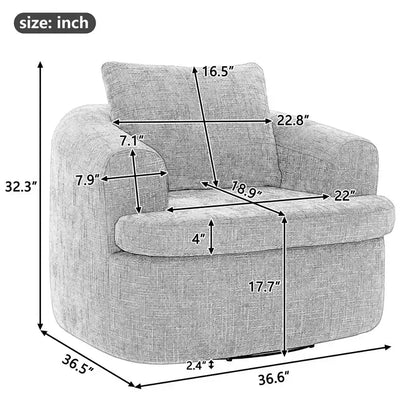 Fauteuil rond pivotant de 93 cm avec rotation à 360°, coussin double épaisseur et dossier capitonné