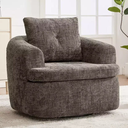Fauteuil rond pivotant de 93 cm avec rotation à 360°, coussin double épaisseur et dossier capitonné