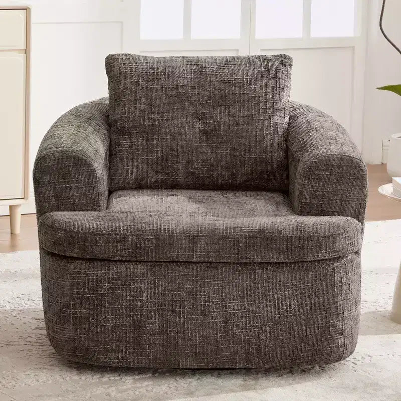 Fauteuil rond pivotant de 93 cm avec rotation à 360°, coussin double épaisseur et dossier capitonné