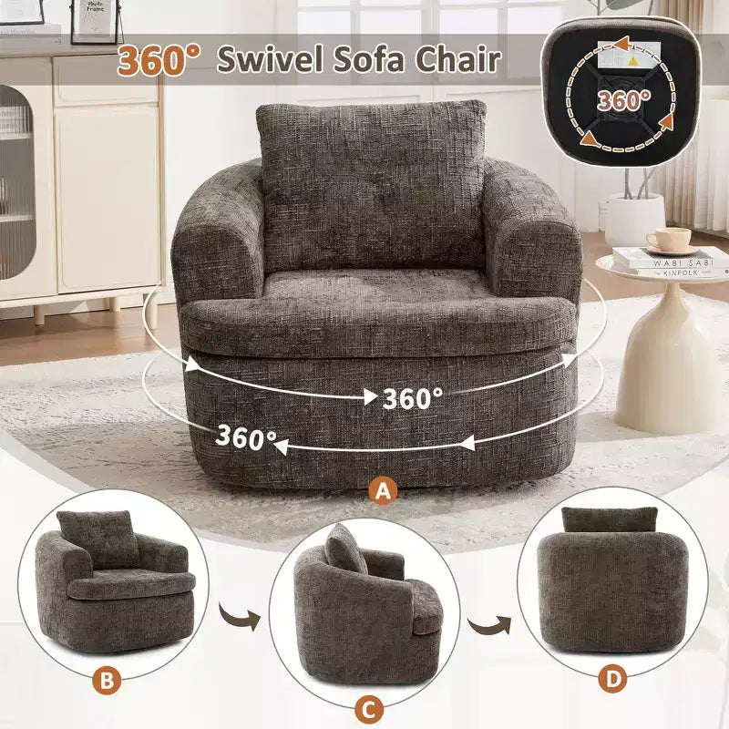 Fauteuil rond pivotant de 93 cm avec rotation à 360°, coussin double épaisseur et dossier capitonné