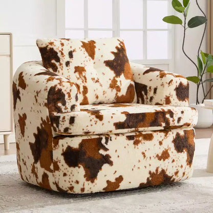Fauteuil rond pivotant de 93 cm avec rotation à 360°, coussin double épaisseur et dossier capitonné