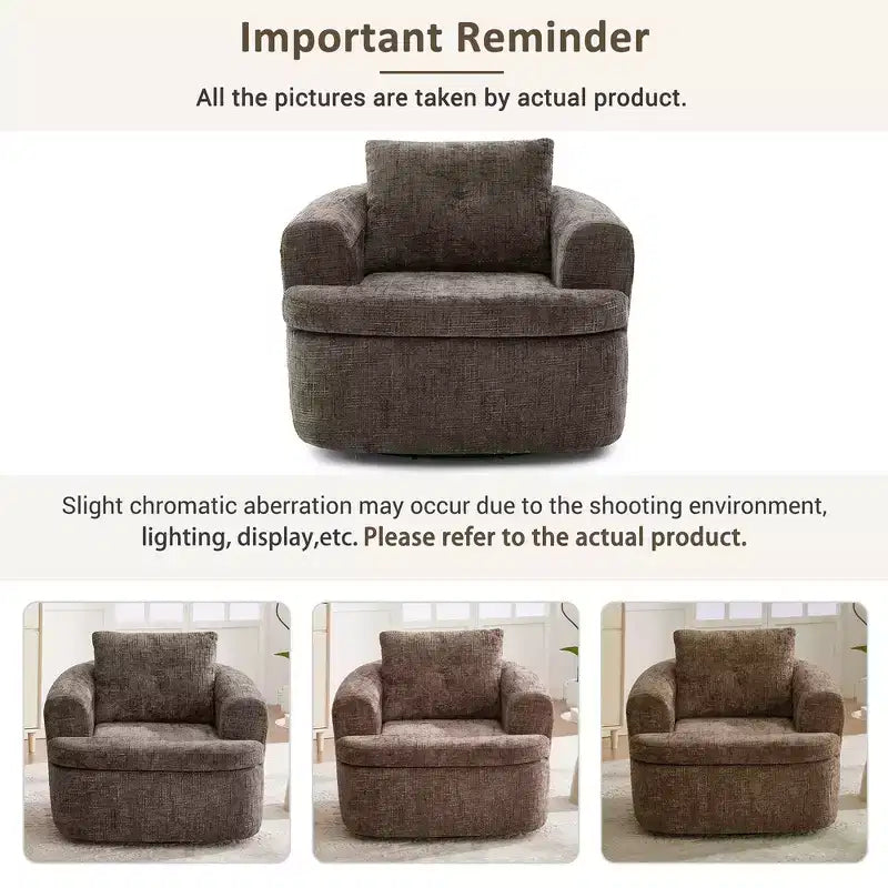 Fauteuil rond pivotant de 93 cm avec rotation à 360°, coussin double épaisseur et dossier capitonné