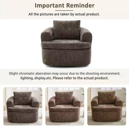 Fauteuil rond pivotant de 93 cm avec rotation à 360°, coussin double épaisseur et dossier capitonné