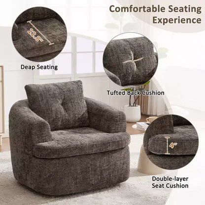Fauteuil rond pivotant de 93 cm avec rotation à 360°, coussin double épaisseur et dossier capitonné