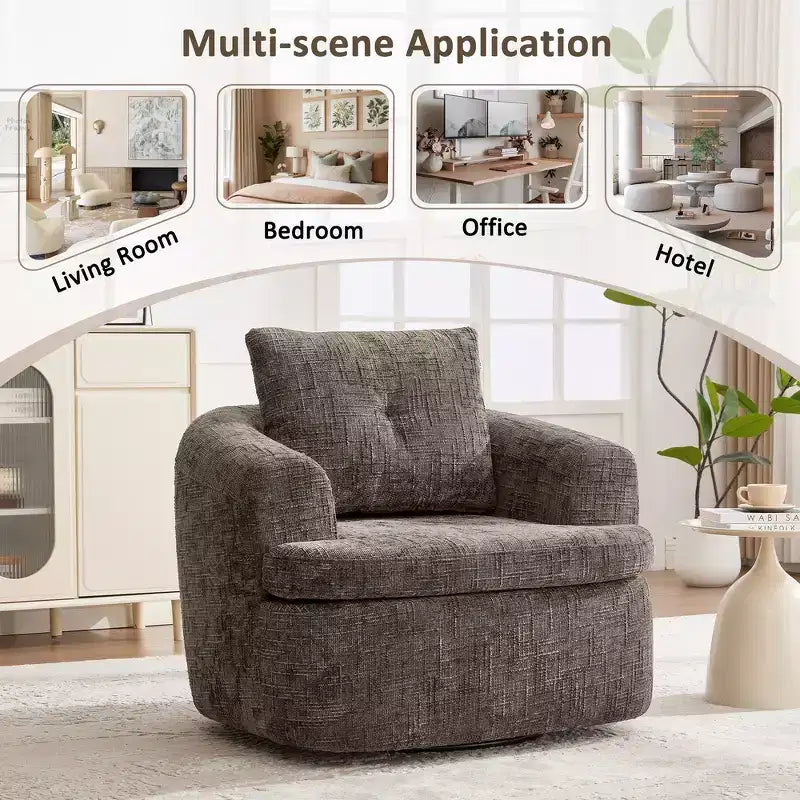 Fauteuil rond pivotant de 93 cm avec rotation à 360°, coussin double épaisseur et dossier capitonné