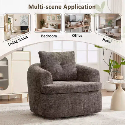 Fauteuil rond pivotant de 93 cm avec rotation à 360°, coussin double épaisseur et dossier capitonné
