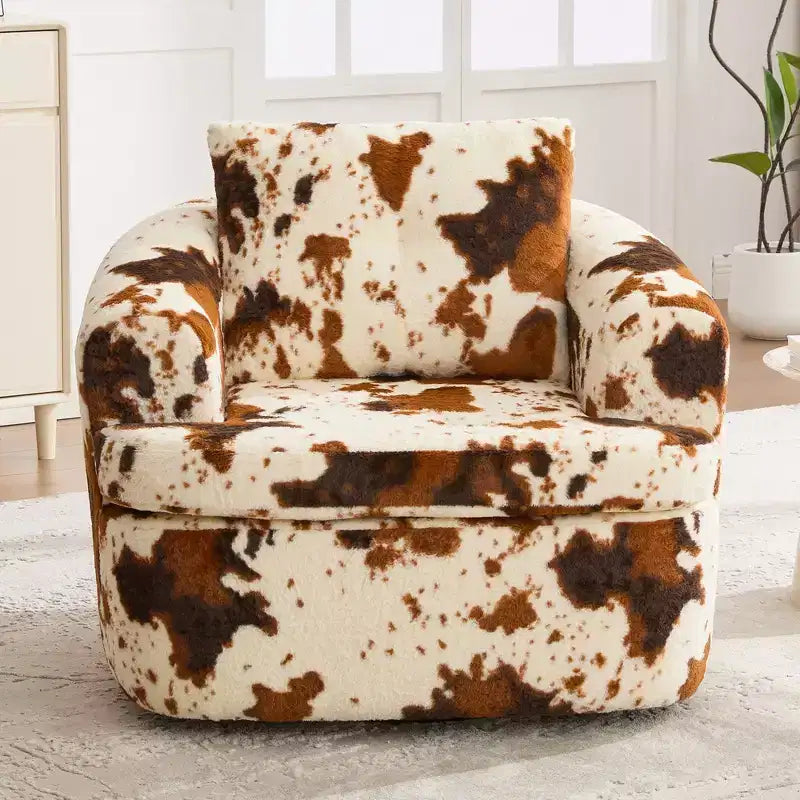 Fauteuil rond pivotant de 93 cm avec rotation à 360°, coussin double épaisseur et dossier capitonné