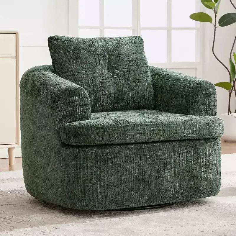 Fauteuil rond pivotant de 93 cm avec rotation à 360°, coussin double épaisseur et dossier capitonné
