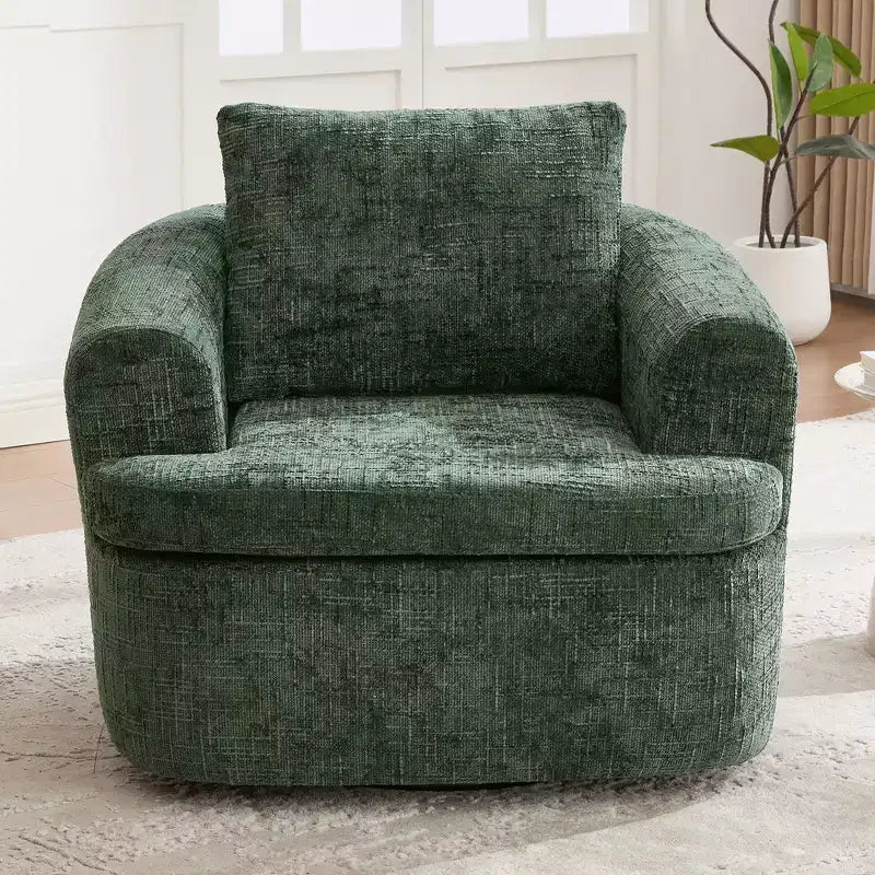 Fauteuil rond pivotant de 93 cm avec rotation à 360°, coussin double épaisseur et dossier capitonné