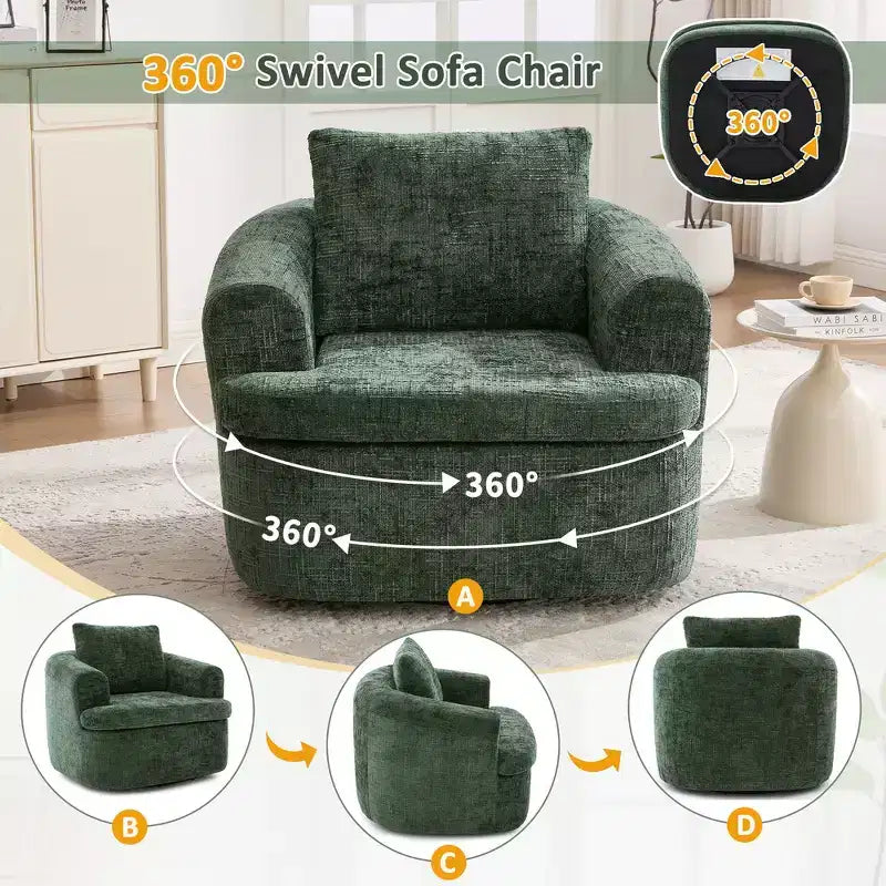 Fauteuil rond pivotant de 93 cm avec rotation à 360°, coussin double épaisseur et dossier capitonné