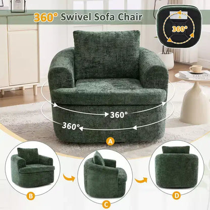 Fauteuil rond pivotant de 93 cm avec rotation à 360°, coussin double épaisseur et dossier capitonné