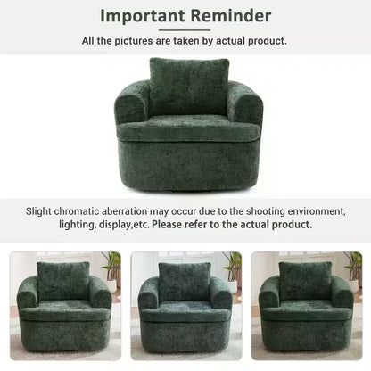 Fauteuil rond pivotant de 93 cm avec rotation à 360°, coussin double épaisseur et dossier capitonné