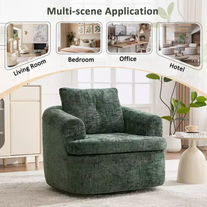 Fauteuil rond pivotant de 93 cm avec rotation à 360°, coussin double épaisseur et dossier capitonné