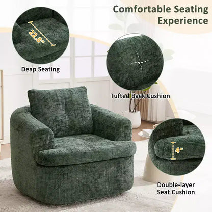 Fauteuil rond pivotant de 93 cm avec rotation à 360°, coussin double épaisseur et dossier capitonné