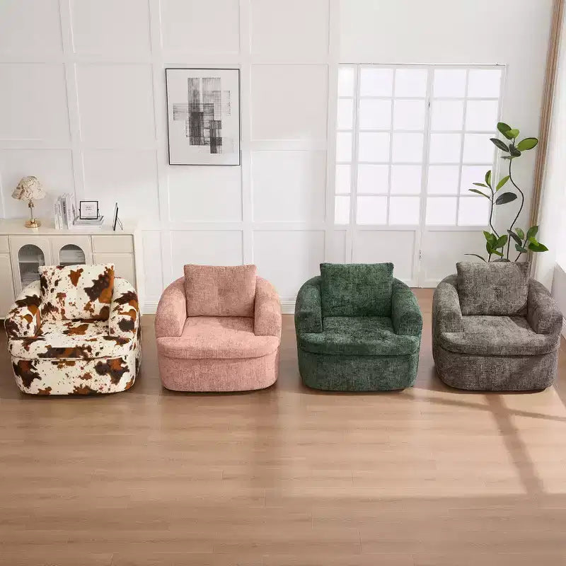 Fauteuil rond pivotant de 93 cm avec rotation à 360°, coussin double épaisseur et dossier capitonné