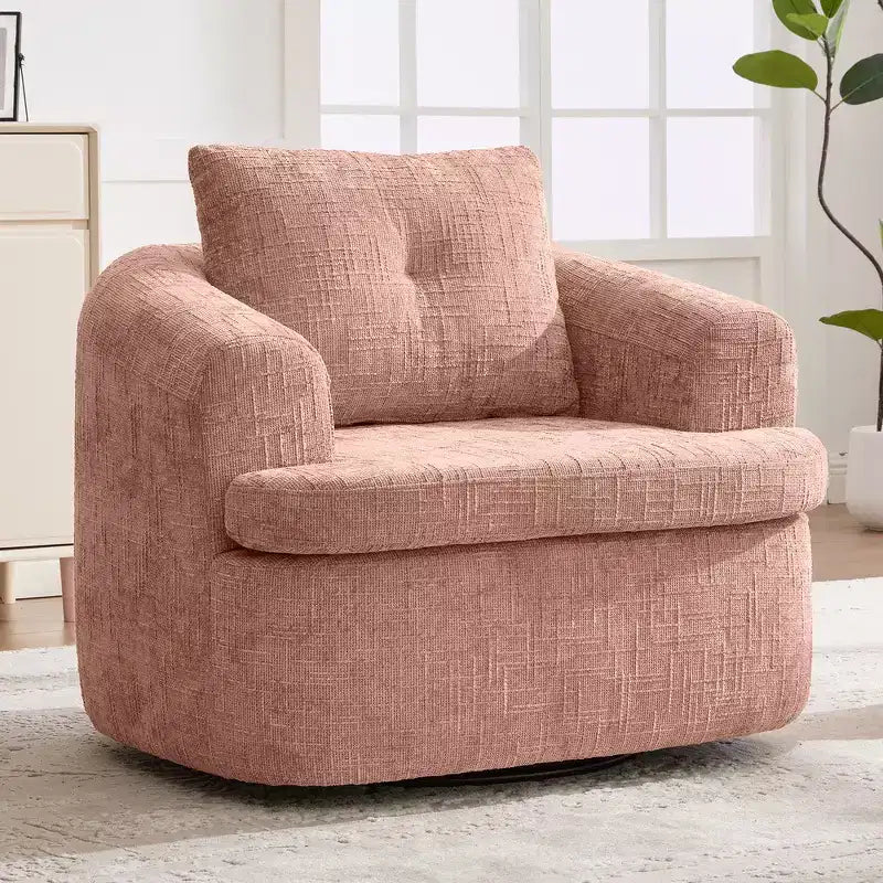 Fauteuil rond pivotant de 93 cm avec rotation à 360°, coussin double épaisseur et dossier capitonné
