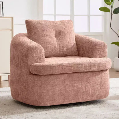 Fauteuil rond pivotant de 93 cm avec rotation à 360°, coussin double épaisseur et dossier capitonné