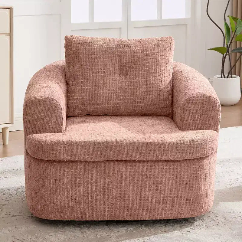 Fauteuil rond pivotant de 93 cm avec rotation à 360°, coussin double épaisseur et dossier capitonné