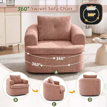 Fauteuil rond pivotant de 93 cm avec rotation à 360°, coussin double épaisseur et dossier capitonné