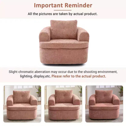 Fauteuil rond pivotant de 93 cm avec rotation à 360°, coussin double épaisseur et dossier capitonné